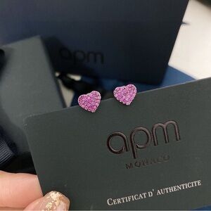 APM Monaco Pink Heart Stud Earrings